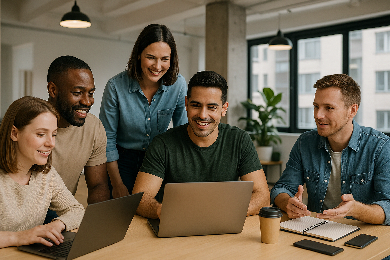 Team working together in startup environment